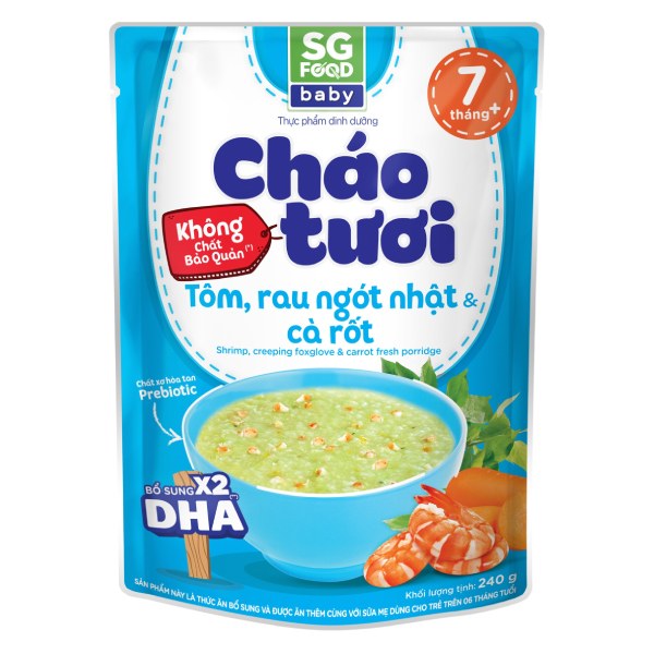 Cháo Tươi SG Food Baby Tôm, Rau Ngót Nhật & Cà Rốt 240G