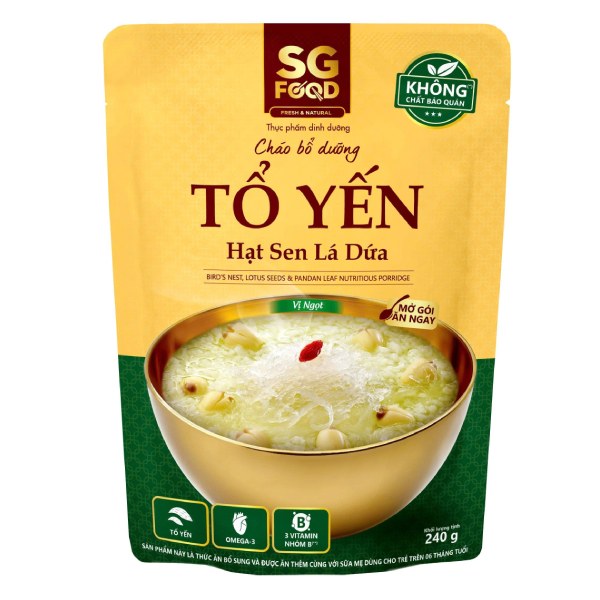 Cháo SG Food Tổ Yến Hạt Sen Lá Dứa Gói 240G