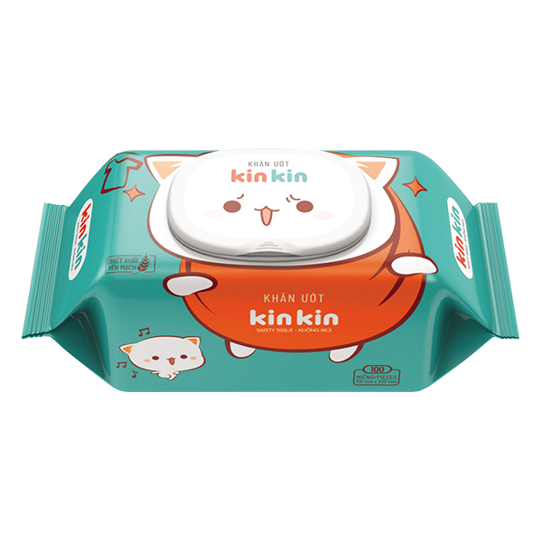 Khăn Ướt Kin Kin Mèo Cam Không Hương Gói 100 Miếng
