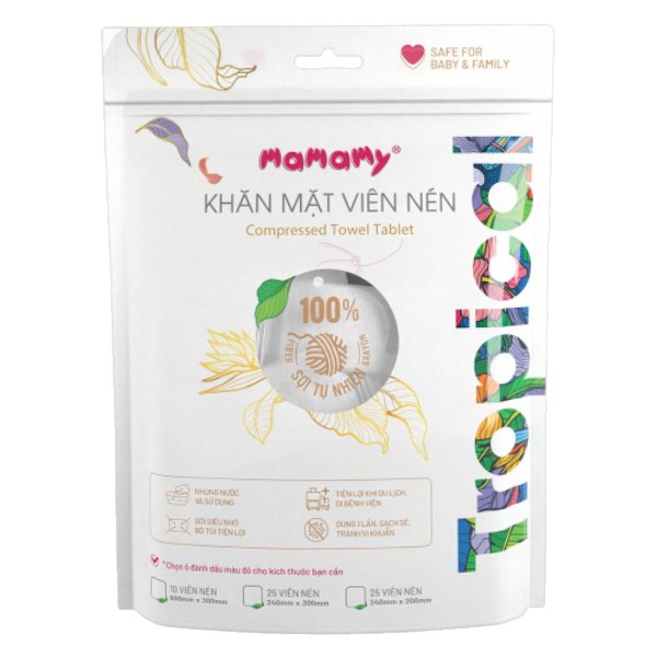 Khăn Mặt Viên Nén Mamamy Tropical 10 Viên 60*30Cm