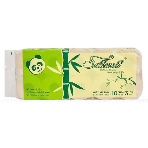 Lốc 10 Cuộn Giấy Vệ Sinh Tre Silkwell 3 Lớp Có Lõi 