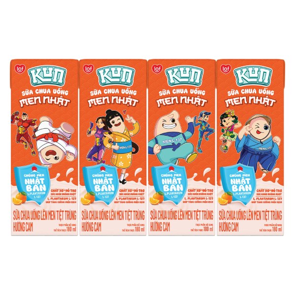Lốc 4 Sữa Chua Uống Lif Kun Cam 180Ml