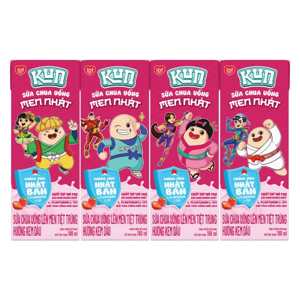 Lốc 4 Sữa Chua Uống Lif Kun Dâu 180Ml