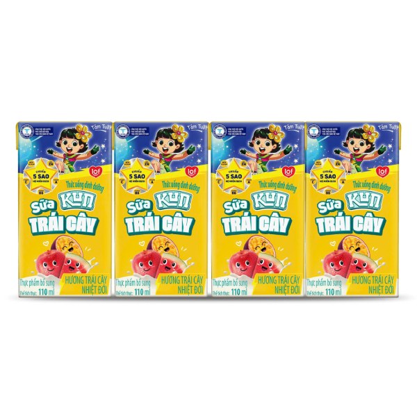 Lốc 4 Sữa Trái Cây Kun Hương Trái Cây Nhiệt Đới Hộp 110Ml