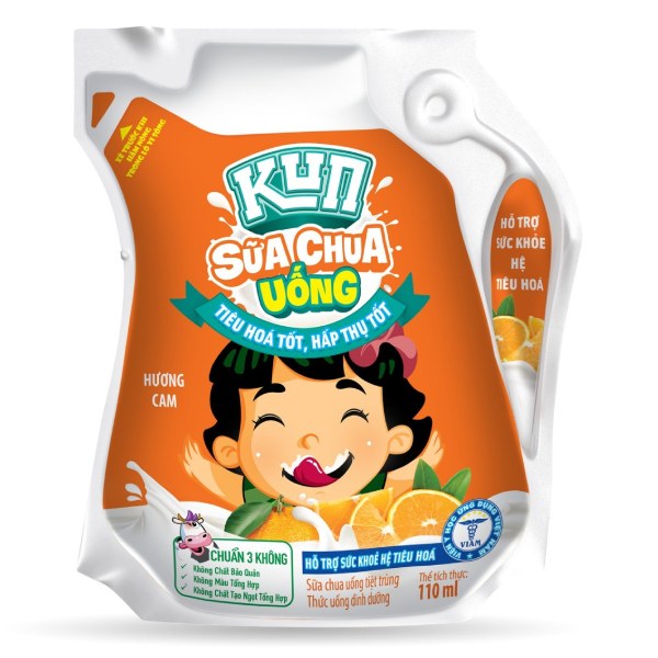 Sữa Chua Uống Tiệt Trùng Lif Kun Cam Túi 110Ml