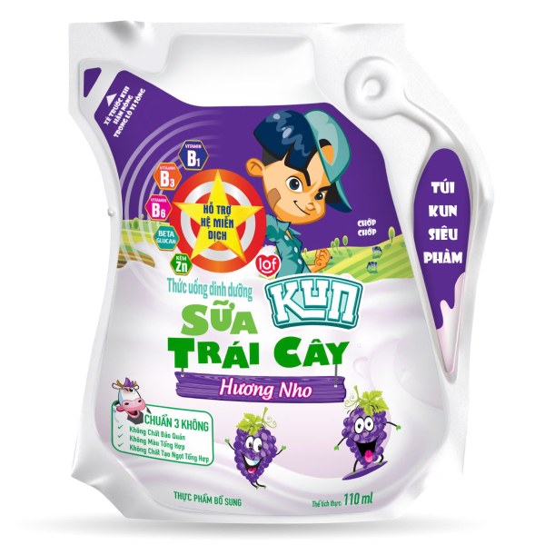 Sữa Chua Uống Tiệt Trùng Lif Kun Nho Túi 110Ml