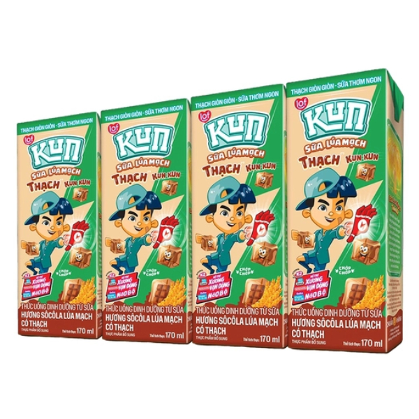 (Only Emartmall) Lốc 4 Thức Uống Dinh Dưỡng Lof Kun Socola Lúa Mạch Có Thạch 170Ml