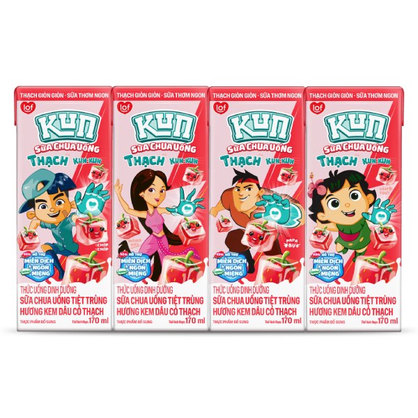 (Only Emartmall) Lốc 4 Sữa Trái Cây Kun Hương Dâu Có Thạch 170Ml