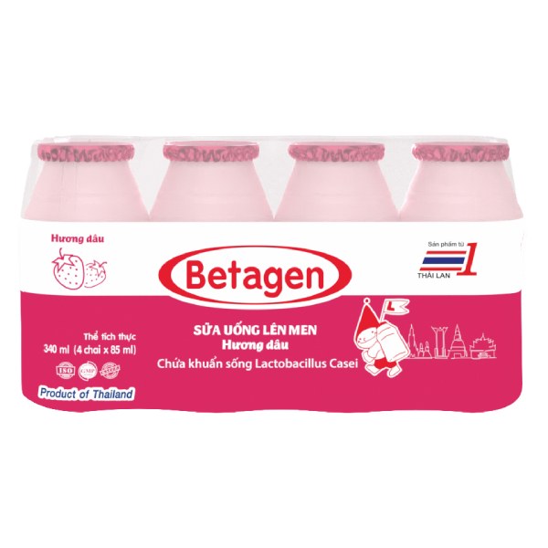 Lốc 4 Sữa Chua Uống Men Sống Betagen Dâu 85Ml