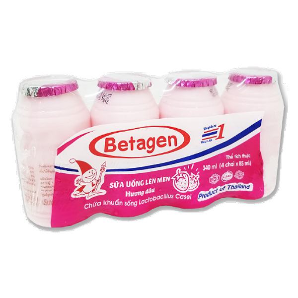 Lốc 4 Sữa Chua Uống Men Sống Betagen Dâu 85Ml