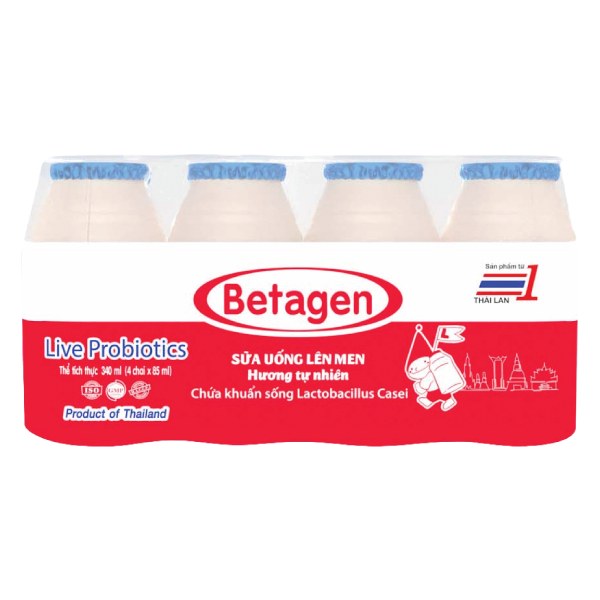 Lốc 4 Sữa Chua Uống Men Sống Betagen Tự Nhiên 85Ml