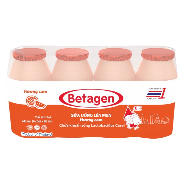 Lốc 4 Sữa Chua Uống Men Sống Betagen Cam 85Ml
