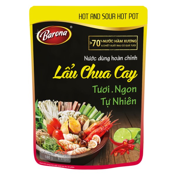 Nước Dùng Hoàn Chỉnh Barona Lẩu Chua Cay 180G