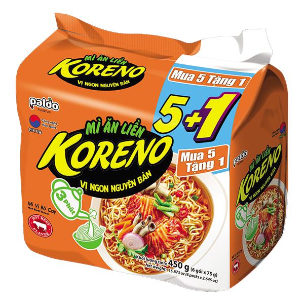 Lốc 5+1 Mì Koreno Vị Kim Chi Gói 75G