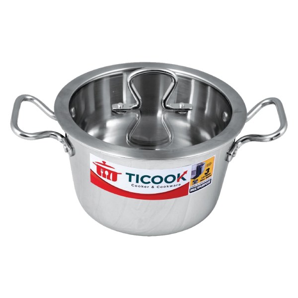 Nồi Cone Inox 304 3 Lớp Nắp Kiếng Đáy Từ RH Ticook 24Cm