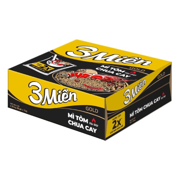 Mì 3 Miền Gold Tôm Chua Cay Đặc Biệt Thùng 30 Gói 75G