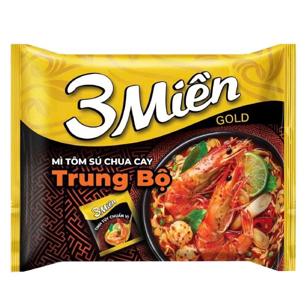 Mì 3 Miền Gold Tôm Sú Chua Cay Trung Bộ Gói 75G