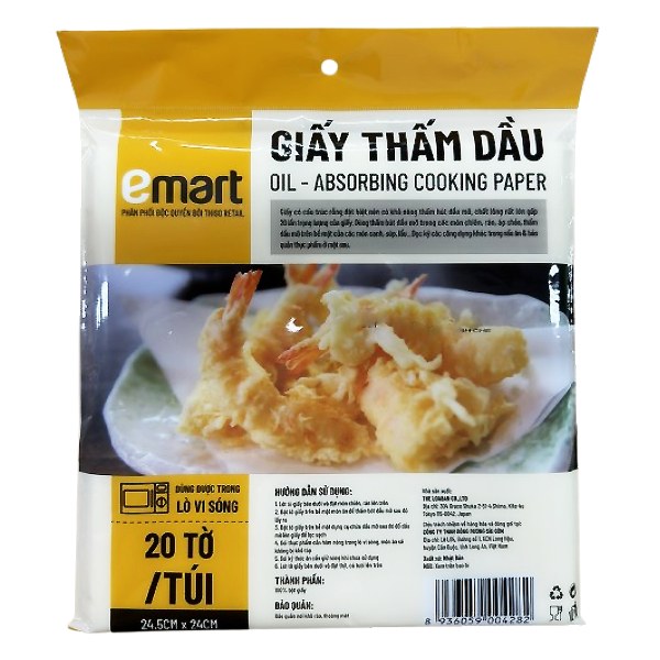 Giấy Thấm Dầu Emart 24.5*24Cm Túi 20 Tờ