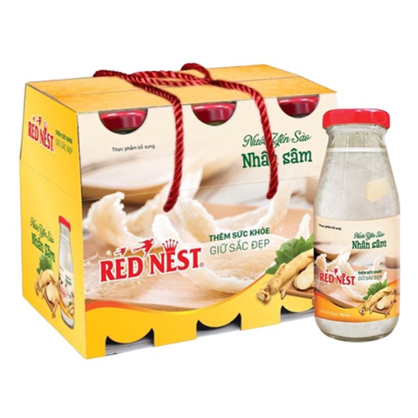 Lốc 6 Nước Yến Sào Red Nest Nhân Sâm Chai 185Ml