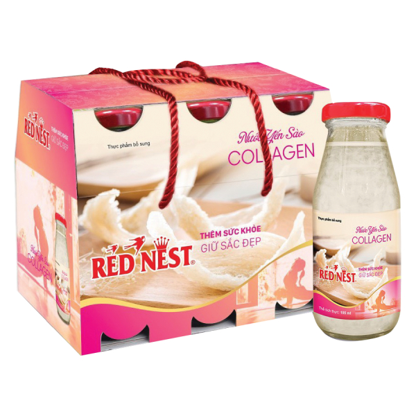 Lốc 6 Nước Yến Sào Red Nest Collagen Chai 185Ml