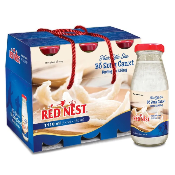 Lốc 6 Nước Yến Sào Red Nest Canxi Đường Ăn Kiêng Chai 185Ml