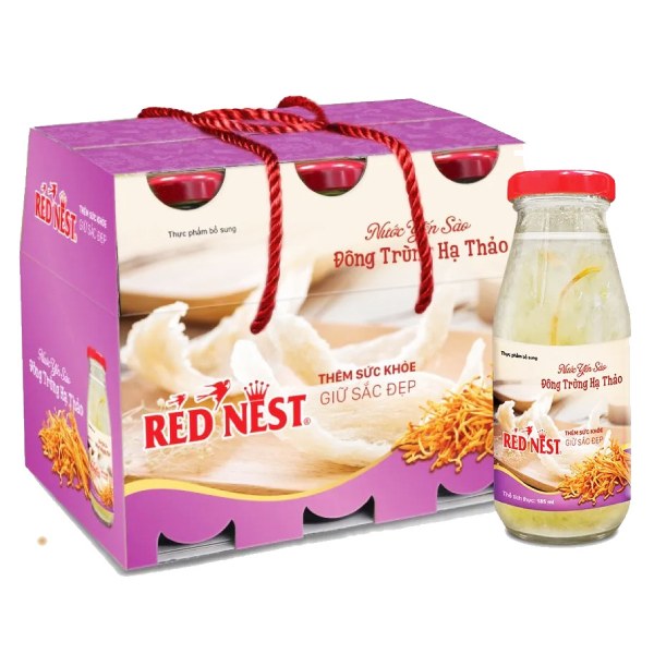 Lốc 6 Nước Yến Sào Red Nest Đông Trùng Hạ Thảo Chai 185Ml