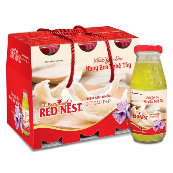 Lốc 6 Nước Yến Sào Red Nest Nhụy Hoa Nghệ Tây Chai 185Ml