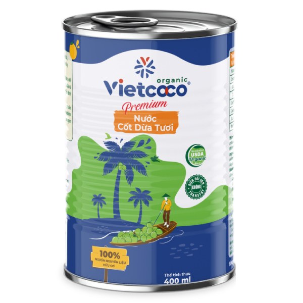 Nước Cốt Dừa Tươi Vietcoco Organic Lon 400Ml