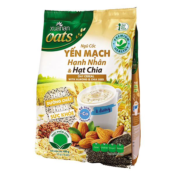 Bột Ngũ Cốc Xuân An Yến Mạch Hạnh Nhân & Hạt Chia 16 Gói*25G