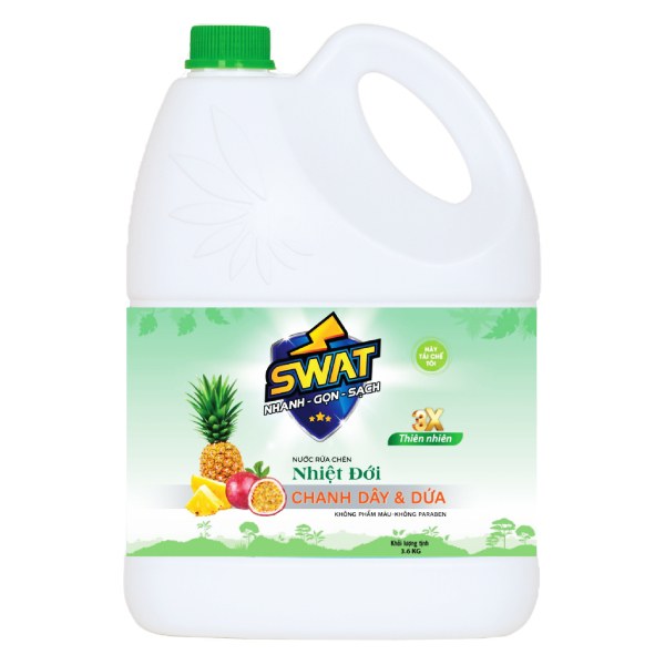 Nước Rửa Chén Swat Nhiệt Đới Chanh Dây & Dứa Bình 3.6Kg