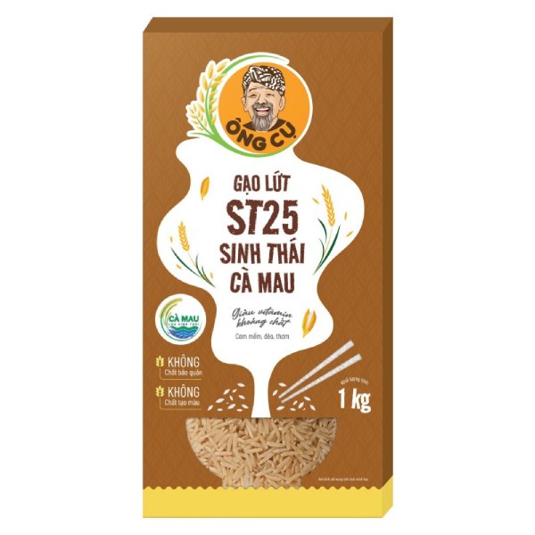 Gạo Lứt Sinh Thái Cà Mau ST25 Vua Gạo Ông Cụ Hộp 1Kg