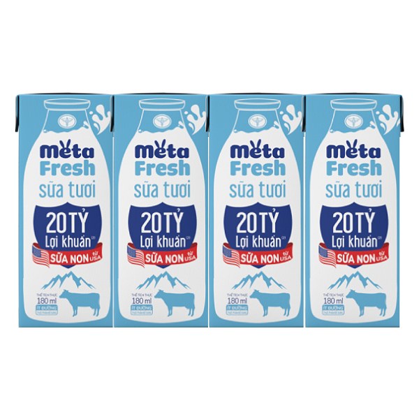 Lốc 4 Sữa Tươi Sữa Non Meta Fresh Lợi Khuẩn 180Ml