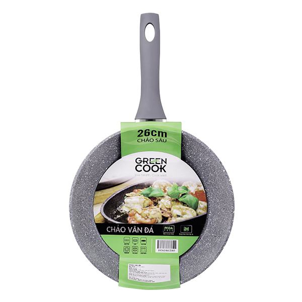 Chảo Vân Đá Đáy Từ Green Cook GCP02-26IH 26Cm