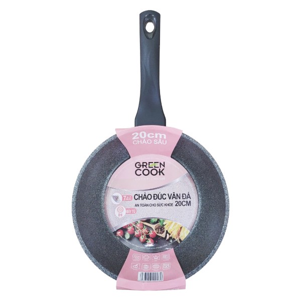 Chảo Đúc Vân Đá Green Cook Đáy Từ Sâu Lòng GCP05-20IH 20Cm
