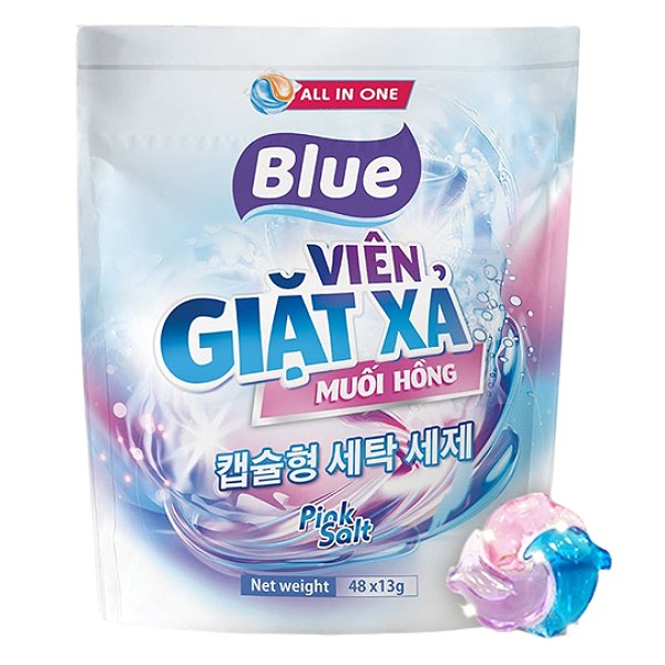 Viên Giặt Xả Blue Muối Hồng Túi 48 Viên*13G
