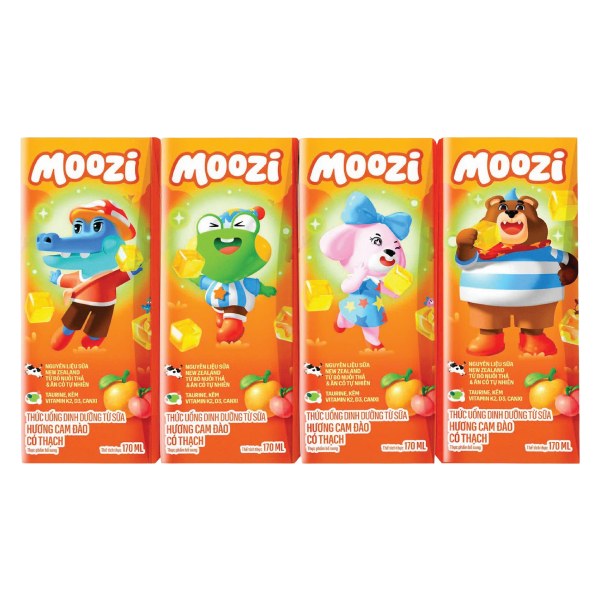 Lốc 4 Thức Uống Dinh Dưỡng Từ Sữa Moozi Có Thạch Cam Đào Hộp 170Ml