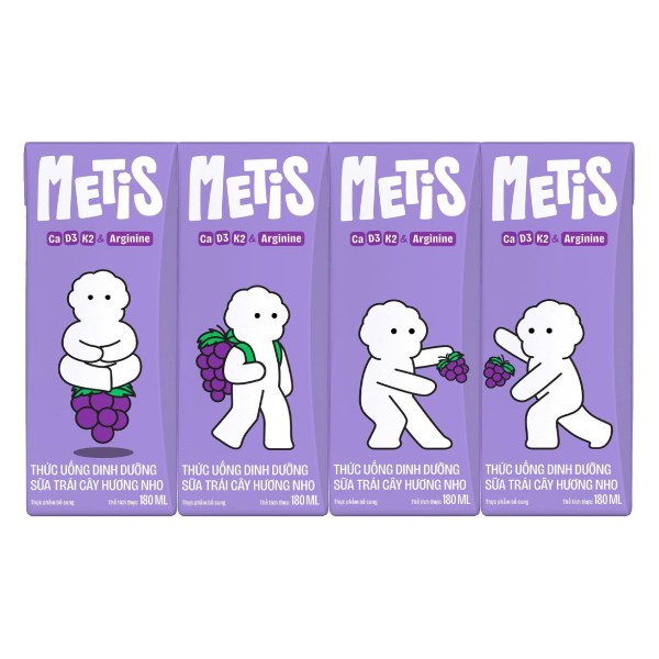 Lốc 4 Sữa Trái Cây Metis Hương Nho Hộp 180Ml
