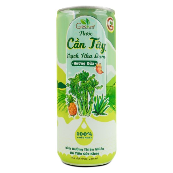 Nước Cần Tây Goce Thạch Nha Đam Hương Dứa Lon 240Ml