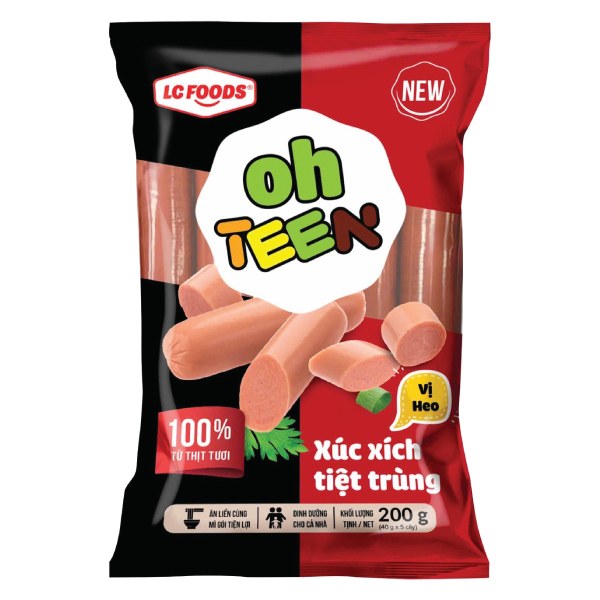 (Only Emartmall) Xúc Xích Tiệt Trùng LC Foods Oh Teen Vị Heo Gói 200G