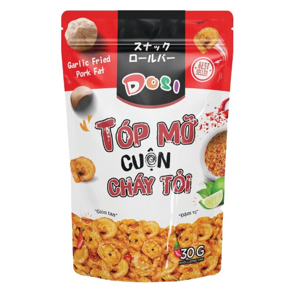 Snack Dosi Tóp Mỡ Cuộn Cháy Tỏi Gói 30G