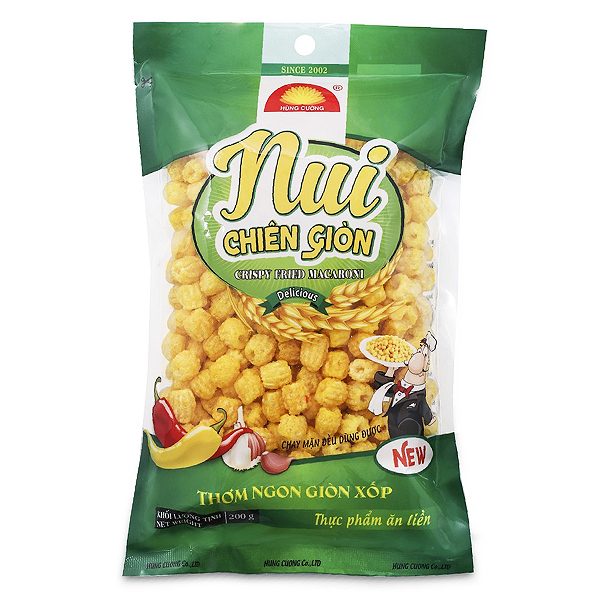 Nui Chiên Giòn Hùng Cường Vị Ớt Tỏi Gói 200G