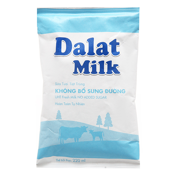 Sữa Tươi Tiệt Trùng Dalat Milk Không Đường Bịch 220Ml 
