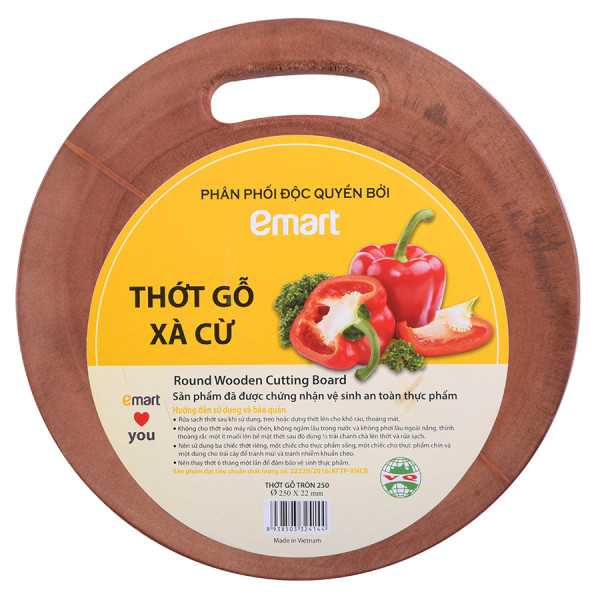 Thớt Gỗ Xà Cừ Tròn Emart 25Cm