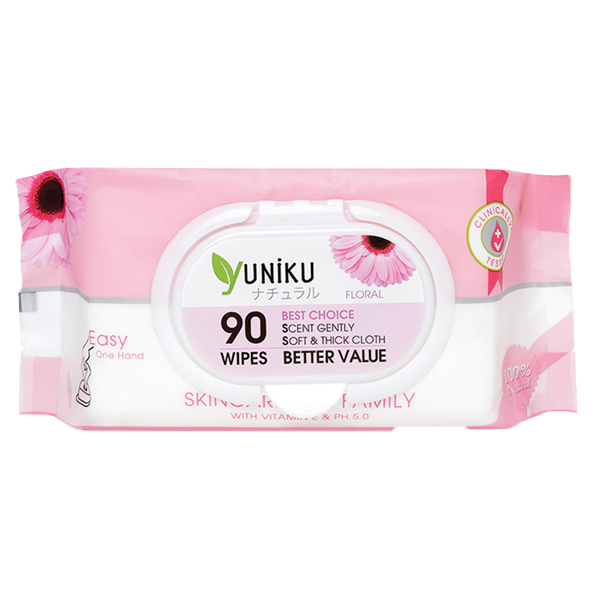 Khăn Ướt Yuniku Hồng 90 Miếng