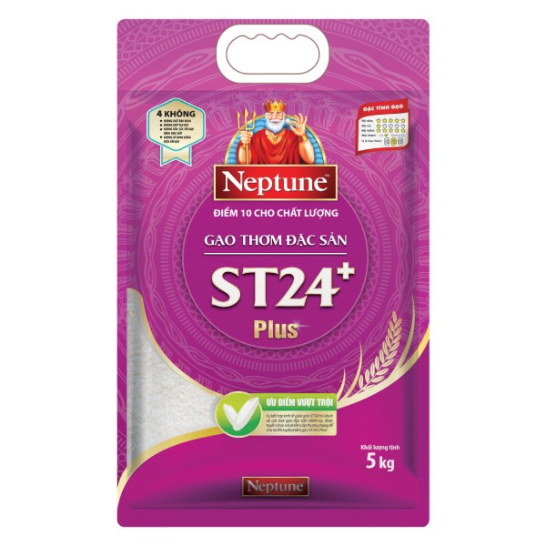 Gạo Thơm Neptune Đặc Sản ST24 Plus 5Kg