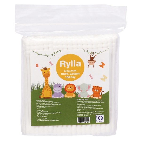 Tăm Bông Trẻ Em Rylla Thân Nhựa Gói 100 Cây