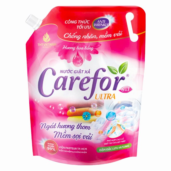 Nước Giặt Xả Carefor 6IN1 Hương Hoa Hồng Túi 3.6L
