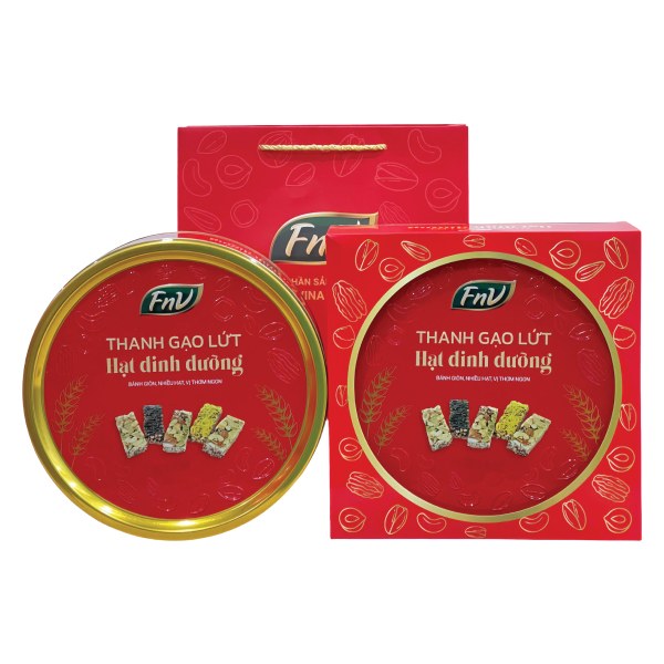 Thanh Gạo Lứt Hạt Dinh Dưỡng FnV Hộp Thiếc Tròn 144G