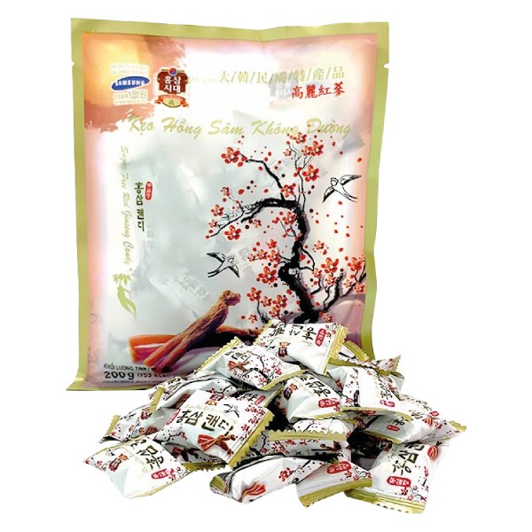 Kẹo Hồng Sâm Không Đường Cành Đào Gói 200G