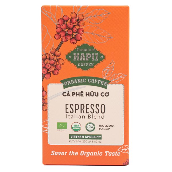 Cà Phê Hữu Cơ Hạt Espresso Hapii Coffee Hộp 250G